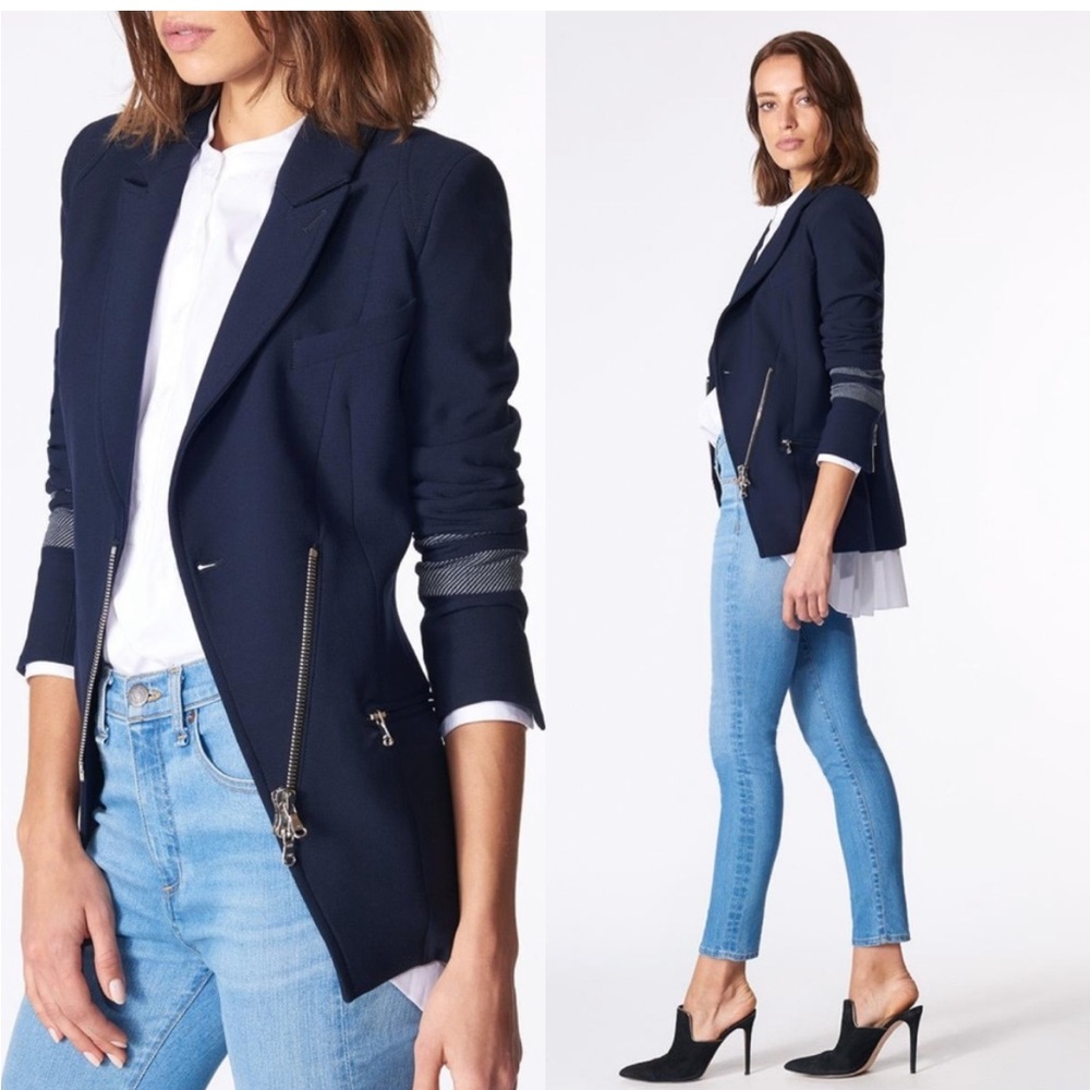 Veronica Beard Navy Darby Moto Dickey Blazer Size 0